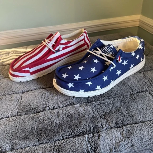 Hey Dude Wally Patriotic American Flag Men’s Size 12 Lightweight Summer Shoes - Picture 4 of 8